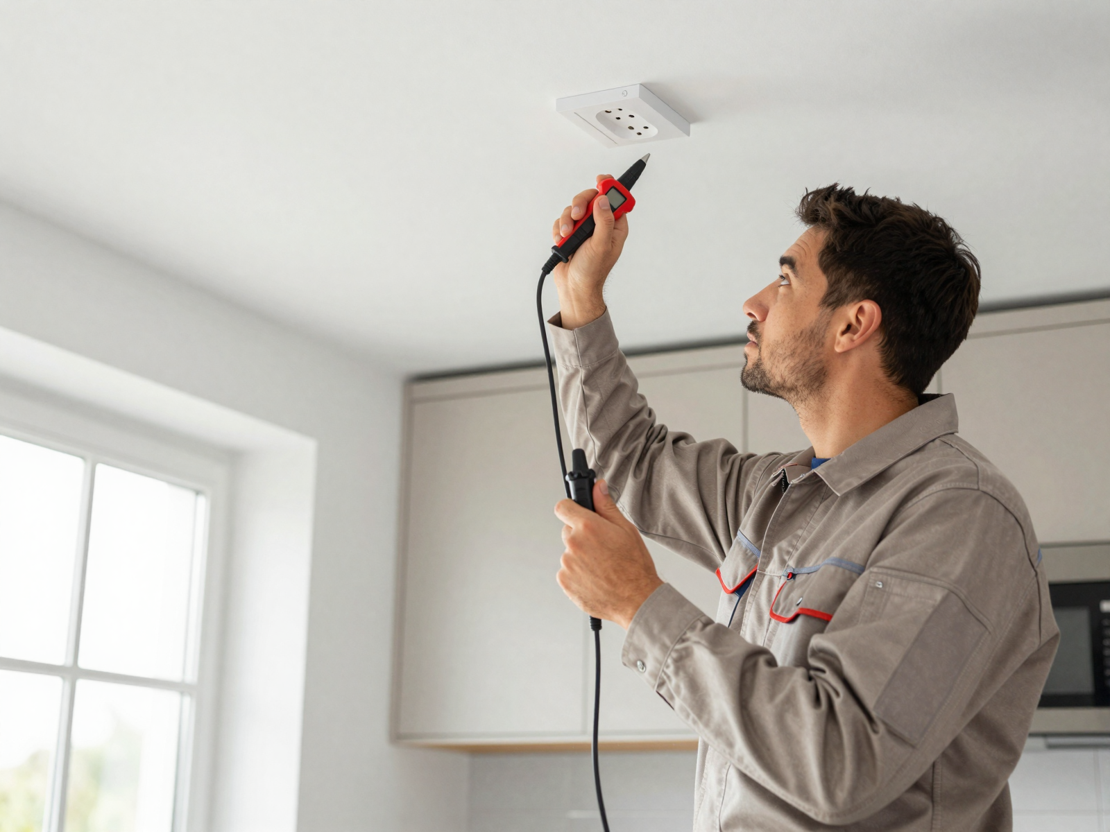 Professional electrician performing electrical installation